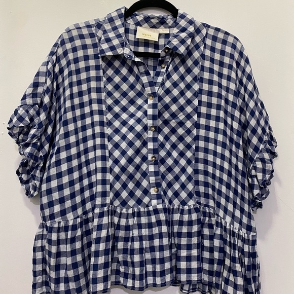Maeve Anthropologie Flounce Gingham Buttoned Down Blouse Top - Picture 3 of 10